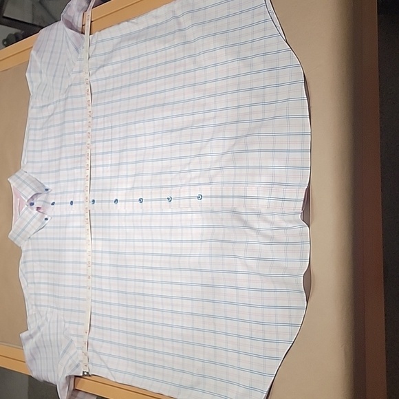 Paul Fredrick Size 20 White Short Sleeve Buttondown with Blue & Pink Plaid - Picture 3 of 9